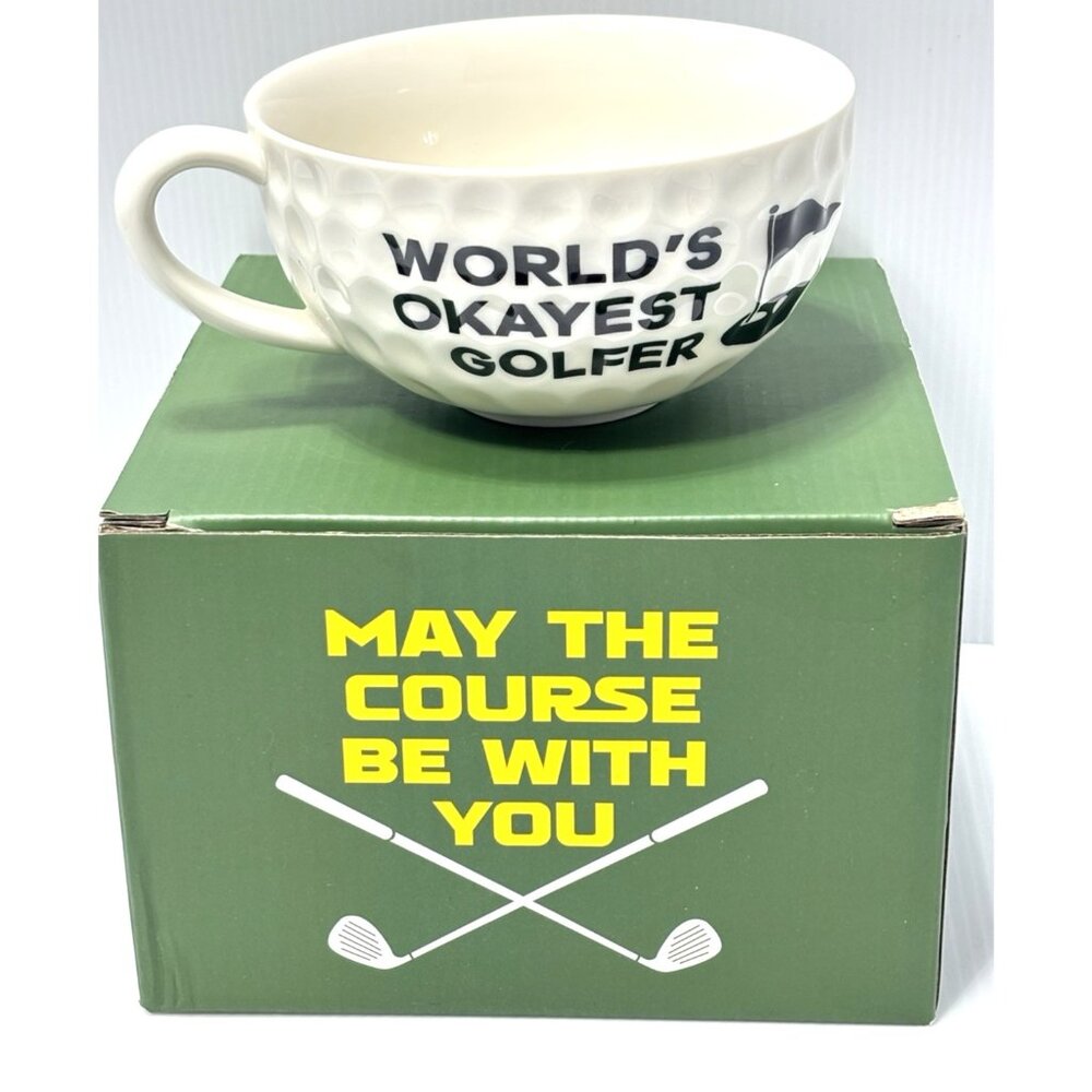 Worlds Okayest Golfer Golf Ball Texture Ceramic Mug Golf Gift Funny Cup NEW